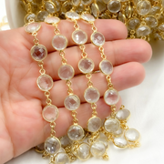 Crystal Round Shape Bezel Gold Plated Wire Chain